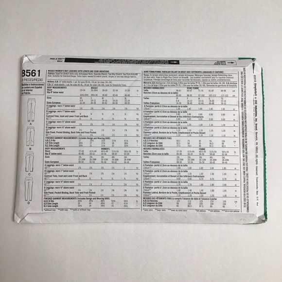 Simplicity Sewing Pattern 8561 Leggings Dance Yoga Seam Variations XS-XL NEW FF - Picture 3 of 3